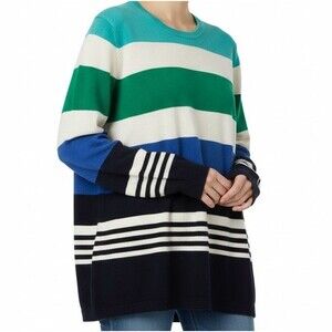 NEW Tommy Hilfiger Blue Striped Cotton Tunic Sweater Women Size XL Blue Green